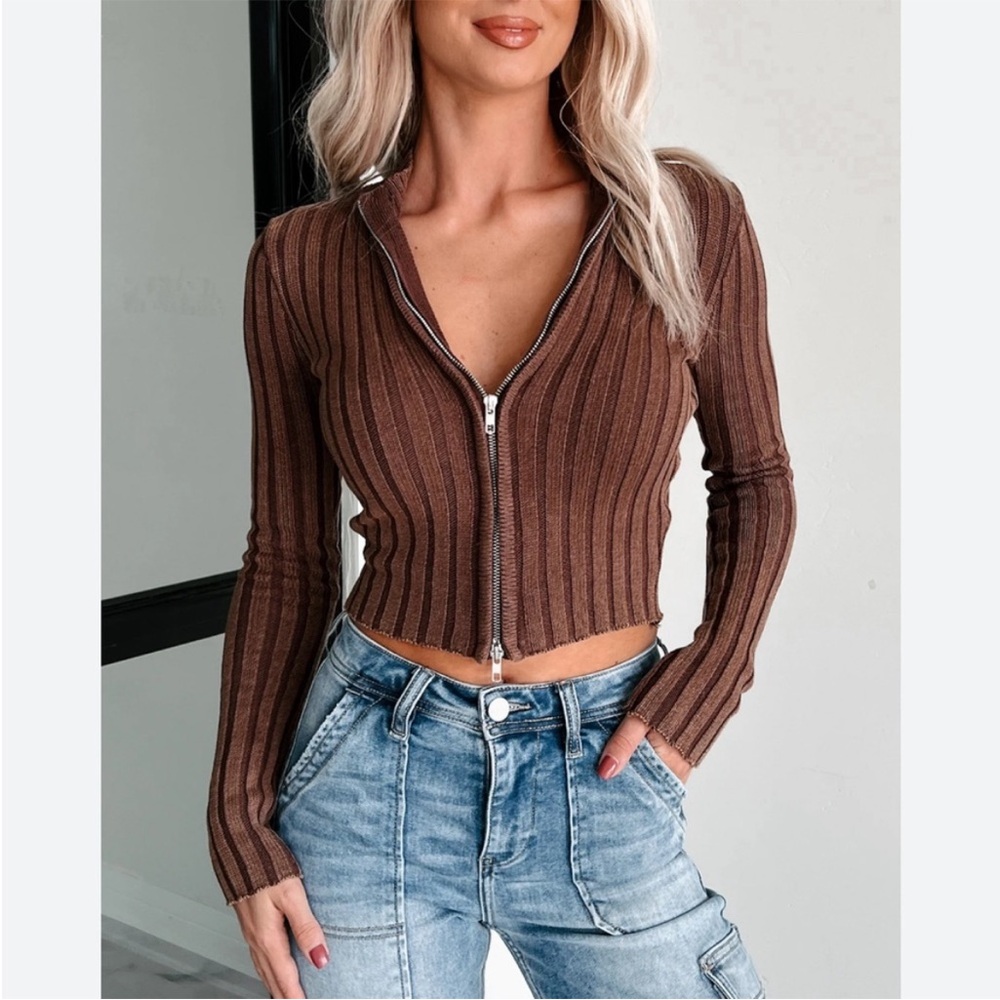 2-Way Front Zippered Long Sleeve Sweater - Picture 3 of 3
